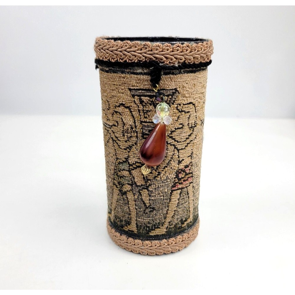 Egyptian Tapestry Pen Pencil Holder Handmade Marian Clemons Desk 5.75" Vintage